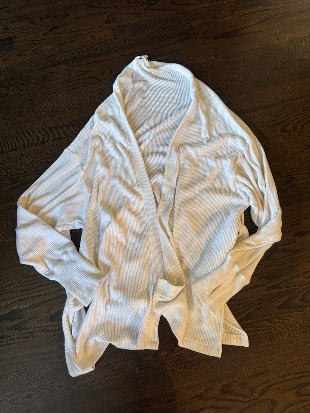 LNA Open-Front Ribbed Cardigan in White Cream